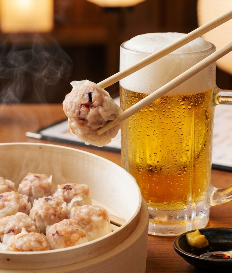 ビールとたこ焼きしゅうまい